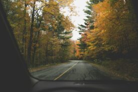 View of the road through a car windshield