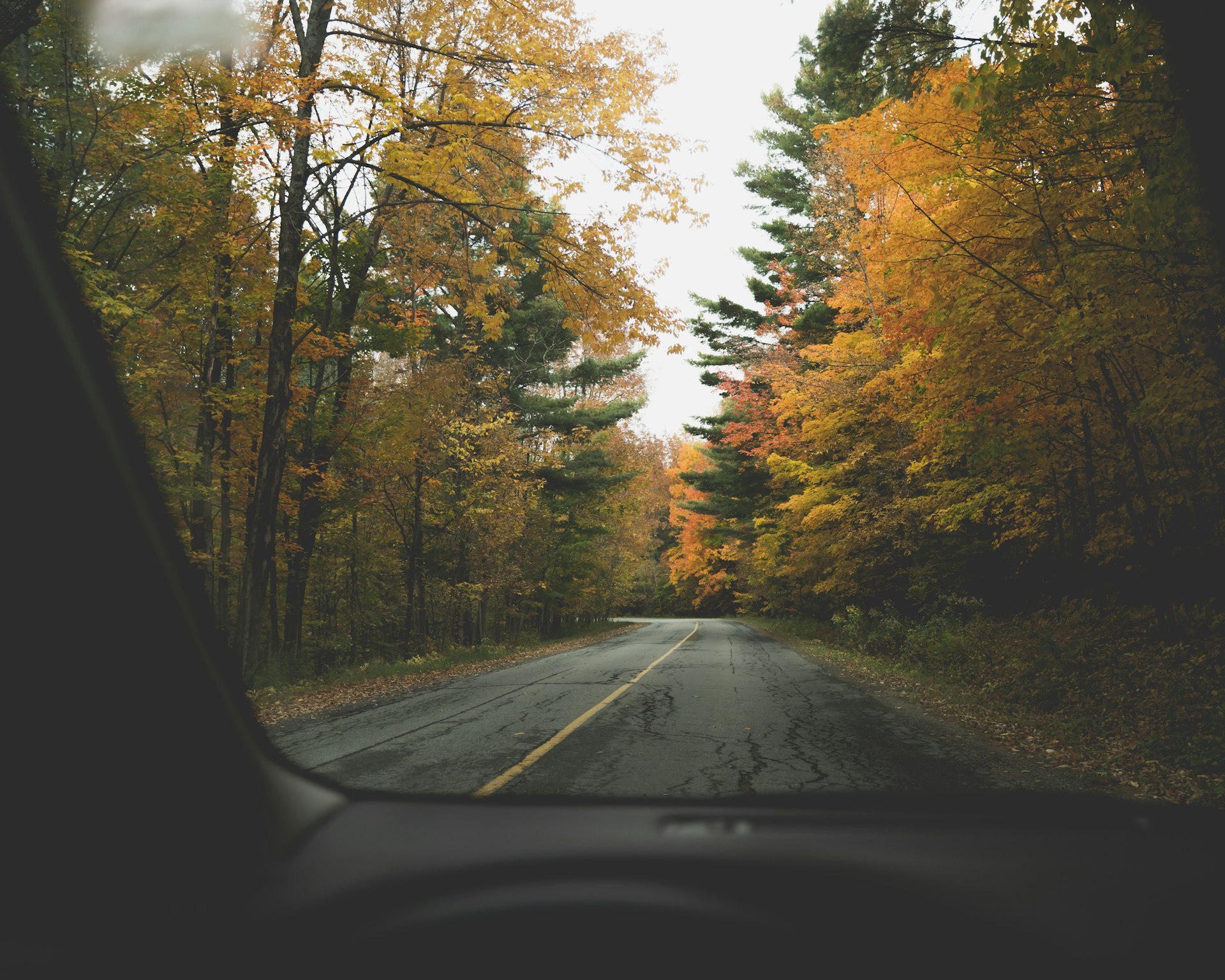 View of the road through a car windshield