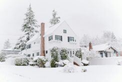 Houses covered in snow